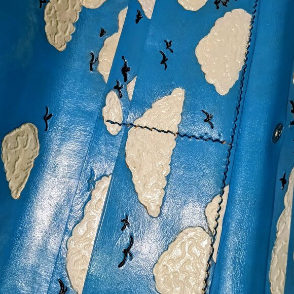 Hand Painted "Clouds&Birds In The Sky" Long Wallet Blue/White/Black - Picture 8 of 12